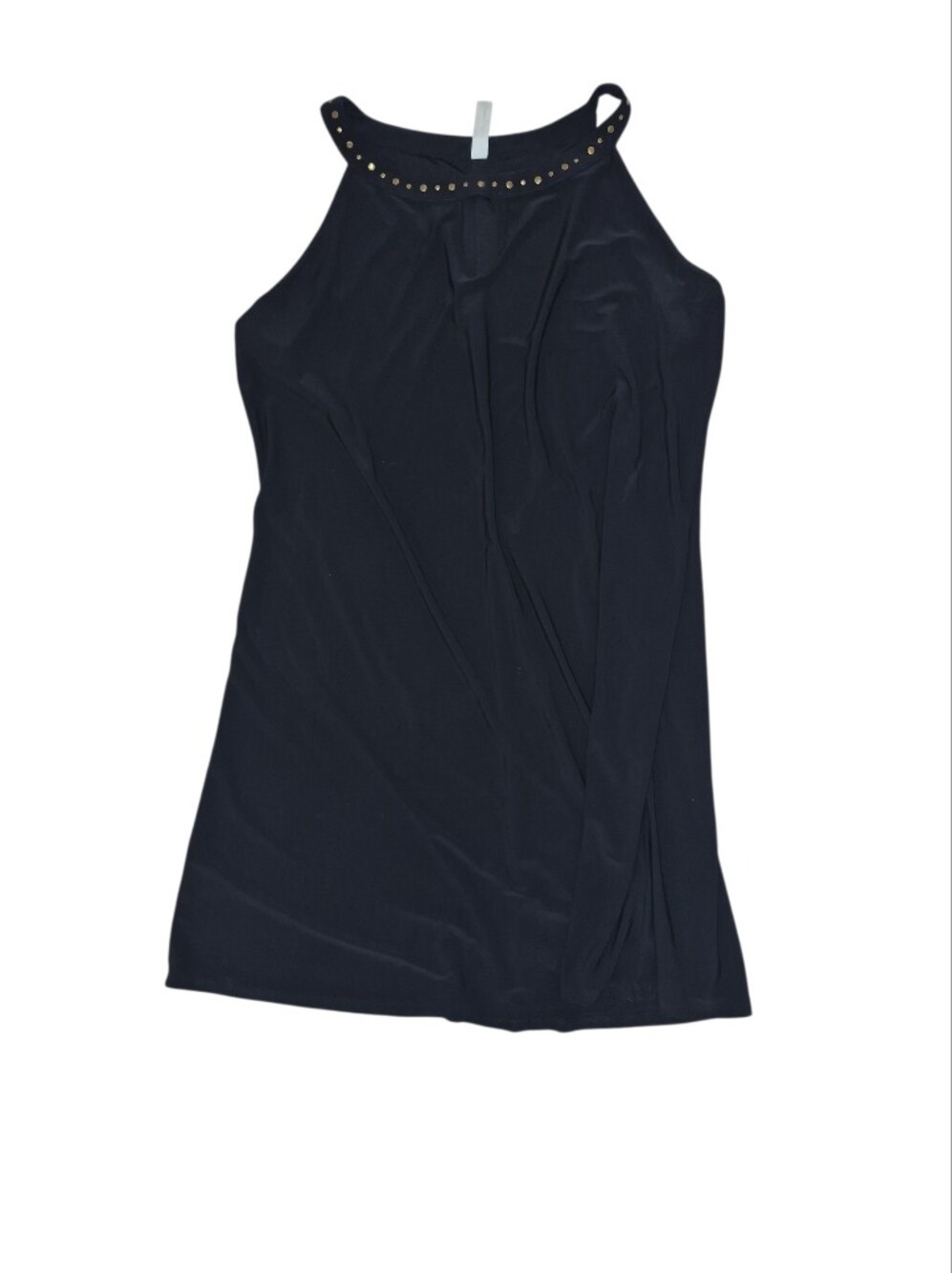 Stud-Trim Black Halter Mini Dress